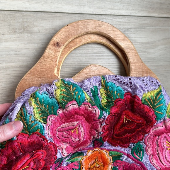 EUC Beautiful Custom Handmade Quirky Eyelet Floral Flower Embroidered Hobo Purse - Picture 8 of 12